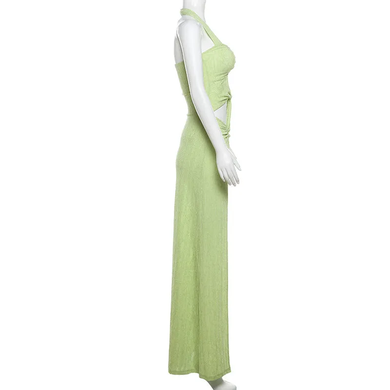 High Slit Cut Out Halter Dress