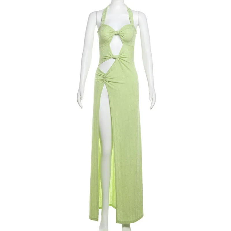 High Slit Cut Out Halter Dress
