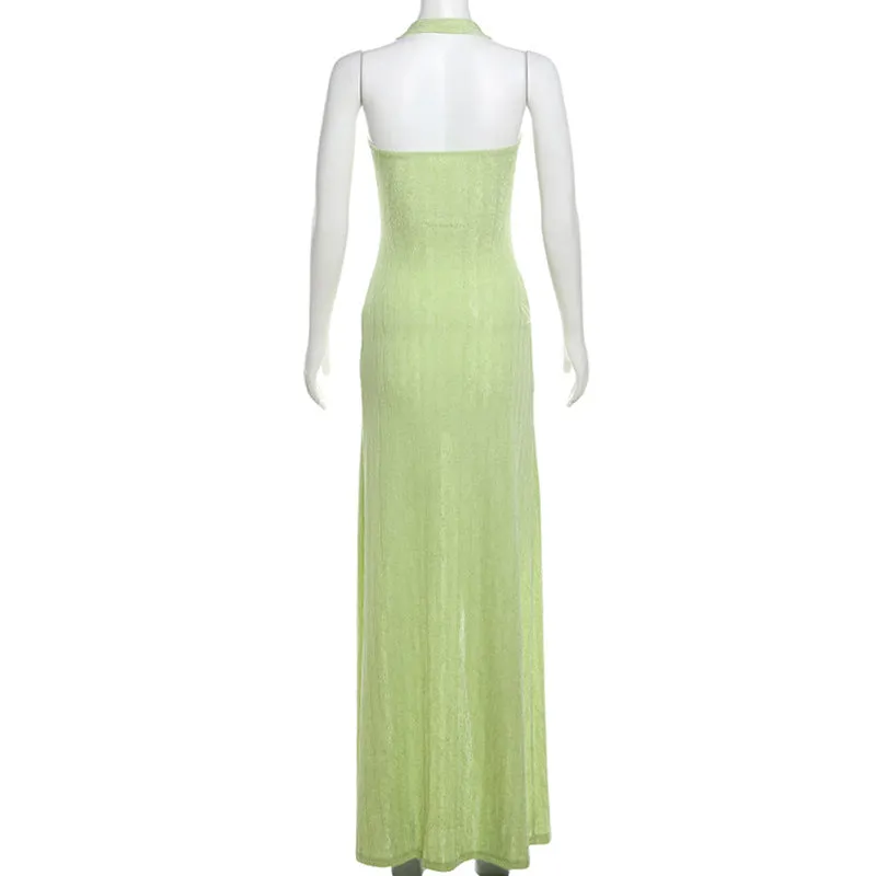 High Slit Cut Out Halter Dress