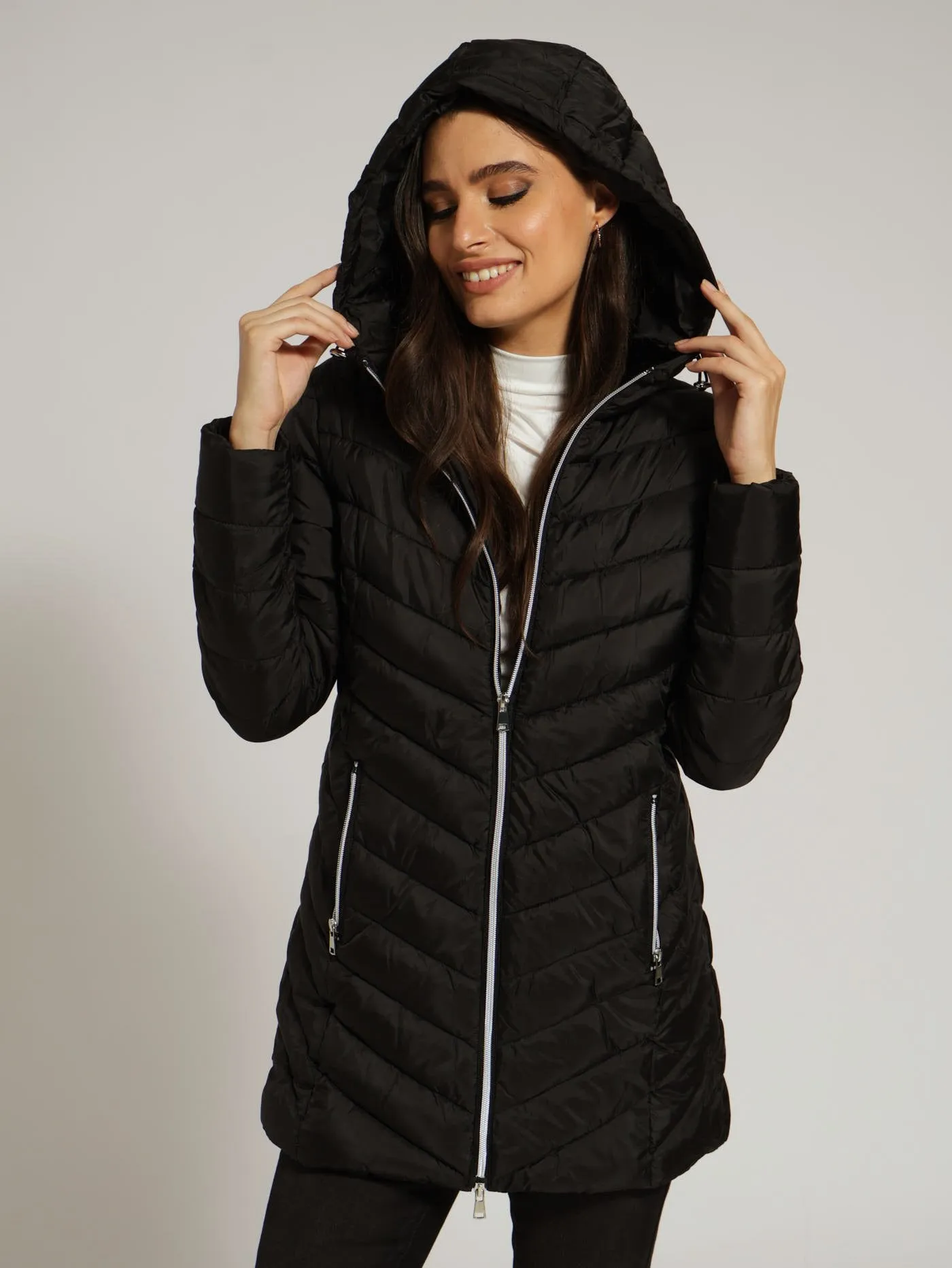 Hooded Puffer Jacket - Black