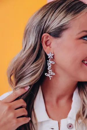 Howdy Rhinestone Earrings - Silver