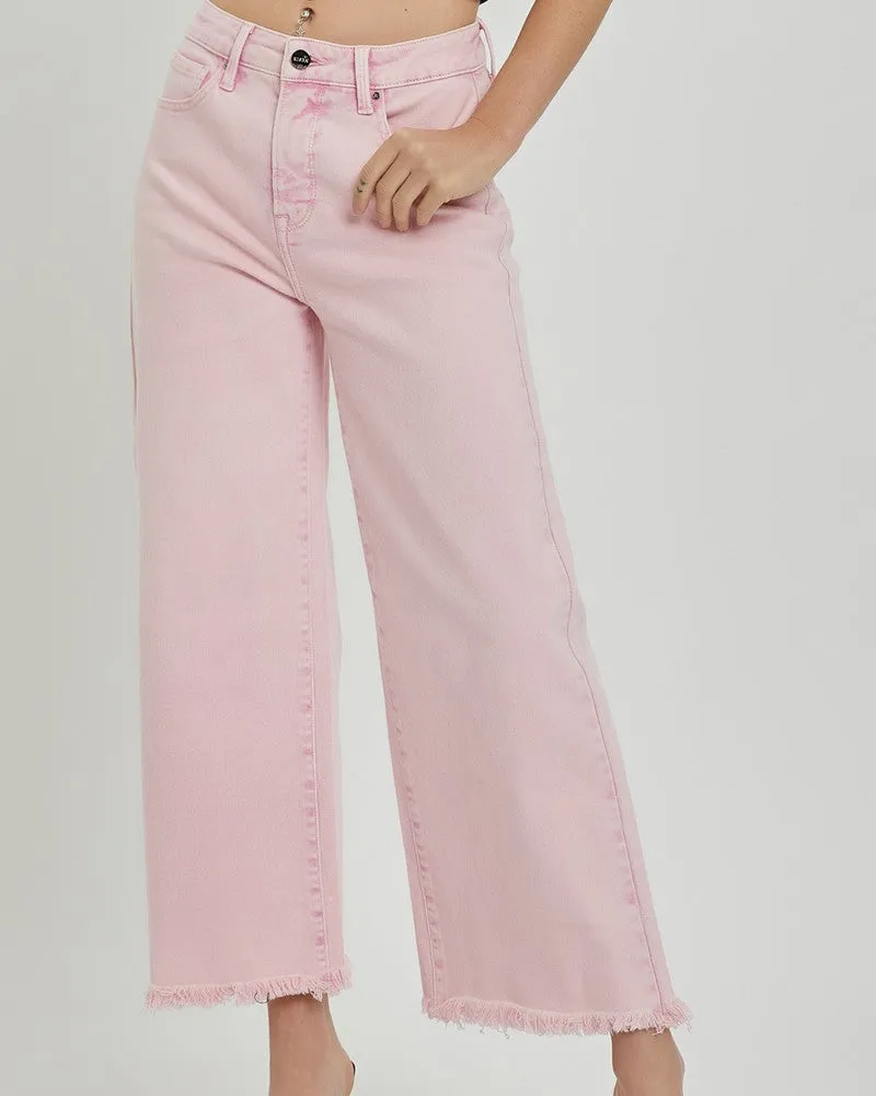 HR TUMMY CONTROL CROP WIDE LEG PANTS BY RISEN - ACID PINK- REG/CURVY