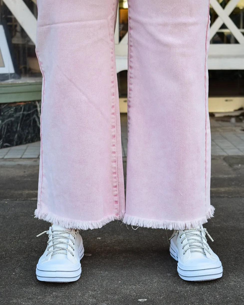 HR TUMMY CONTROL CROP WIDE LEG PANTS BY RISEN - ACID PINK- REG/CURVY