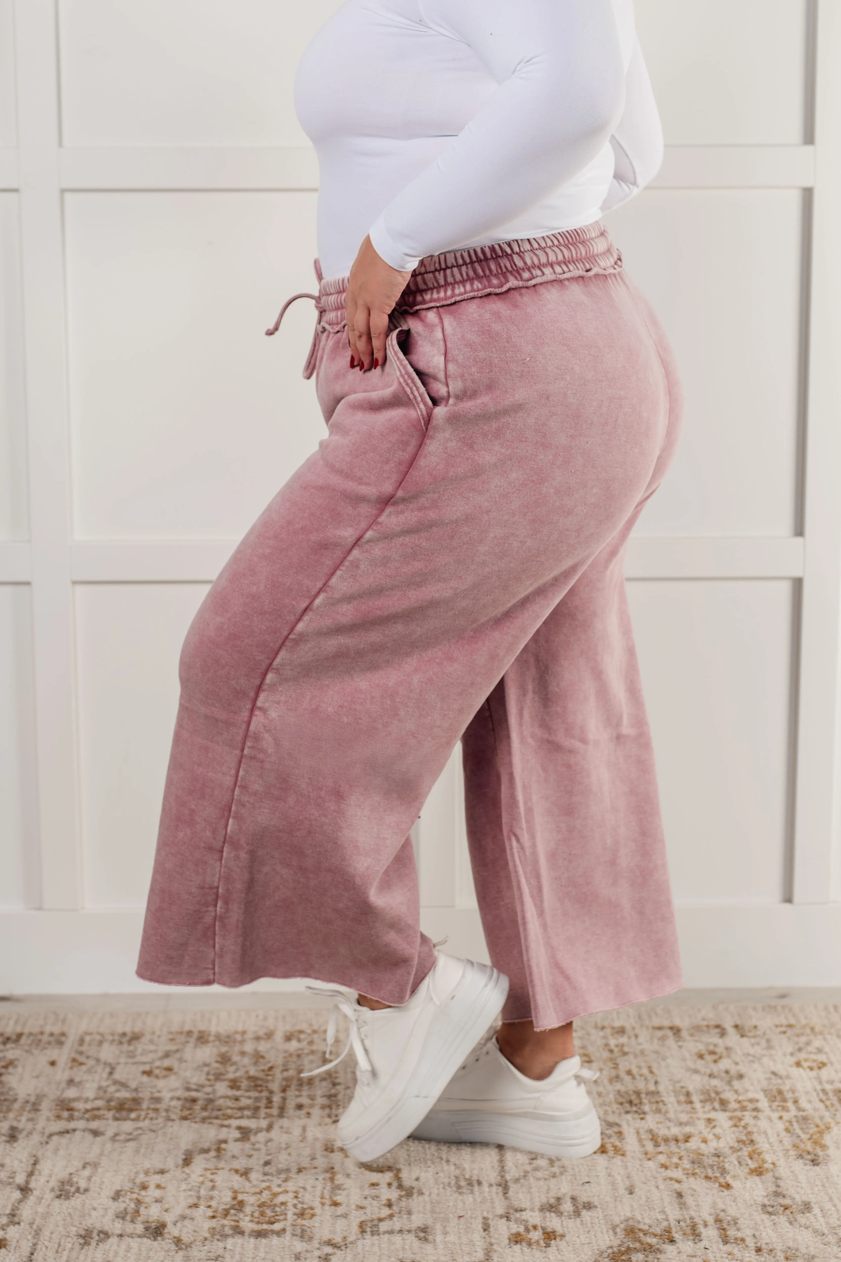 In or Out Wide Leg Cropped Pants in Light Rose