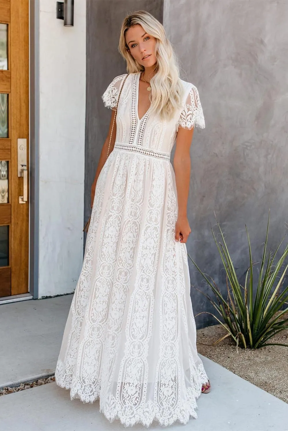 KaleaBoutique Beautiful White Fill Your Heart Lace Maxi Dress