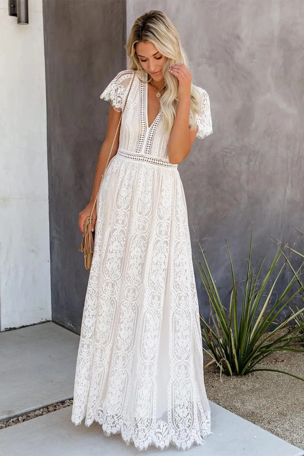 KaleaBoutique Beautiful White Fill Your Heart Lace Maxi Dress