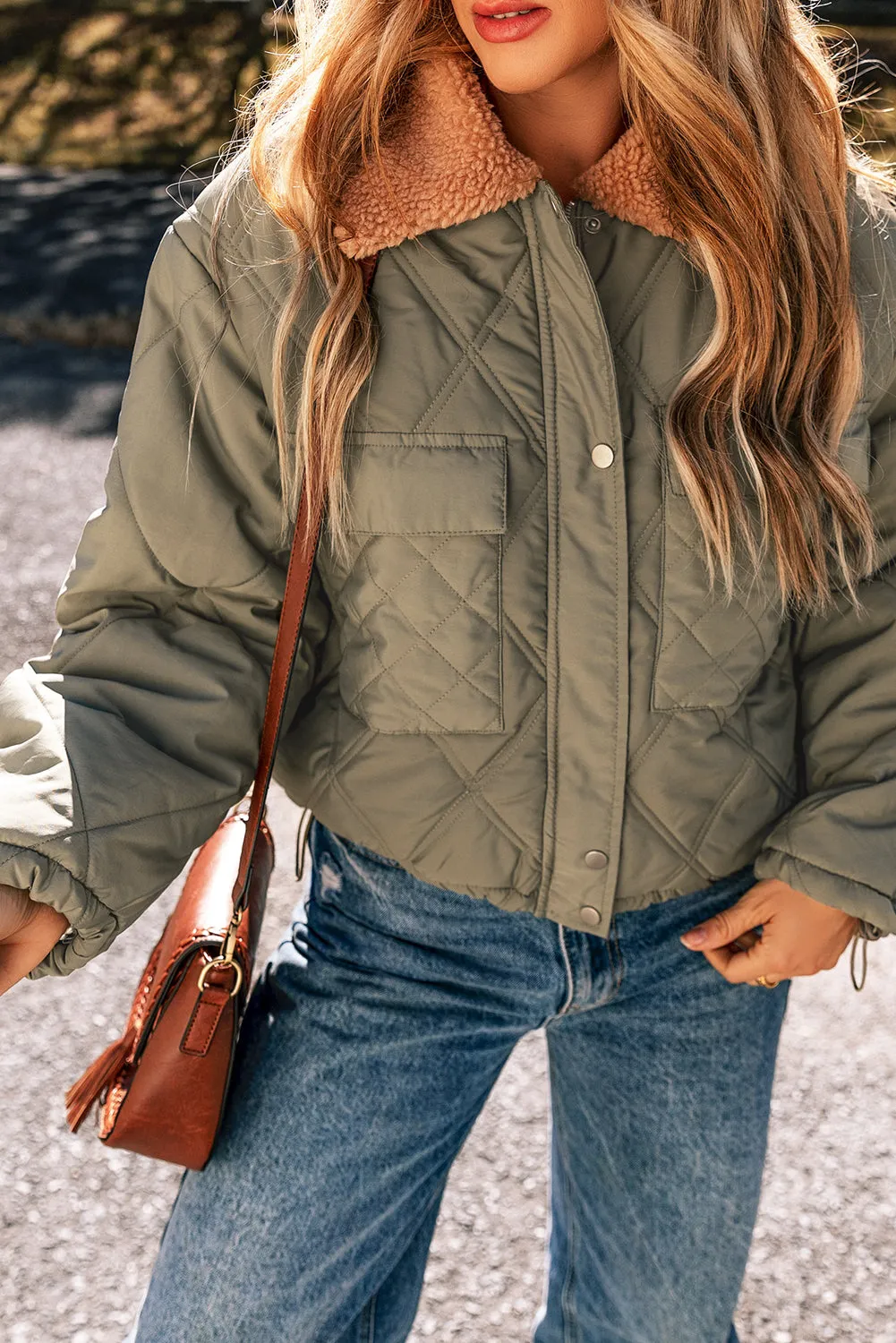 KaleaBoutique Teddy Collar Flap Pockets Quilted Puffer Jacket