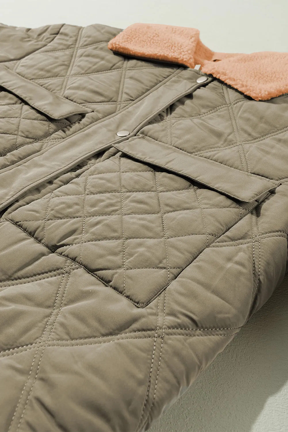 KaleaBoutique Teddy Collar Flap Pockets Quilted Puffer Jacket