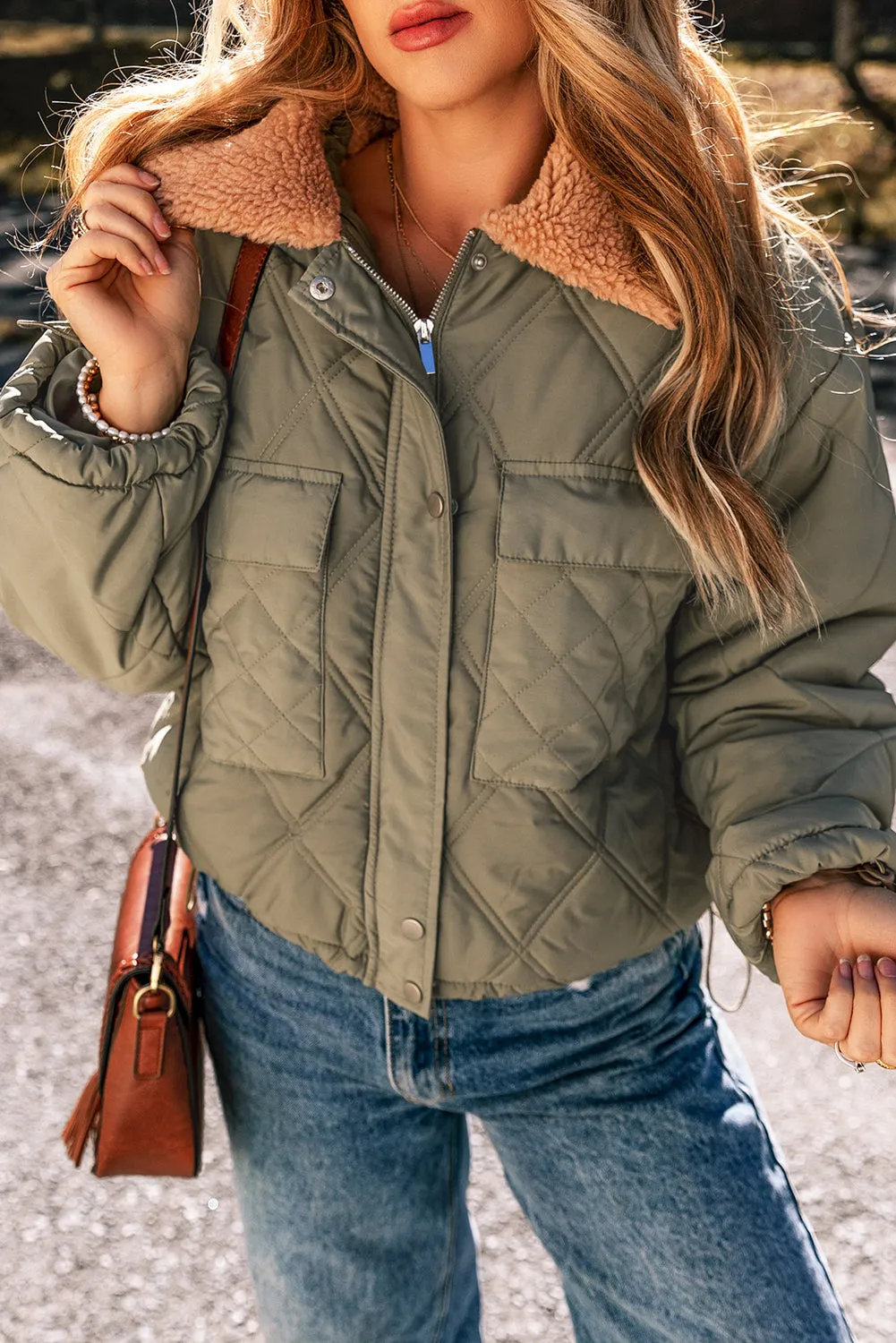 KaleaBoutique Teddy Collar Flap Pockets Quilted Puffer Jacket
