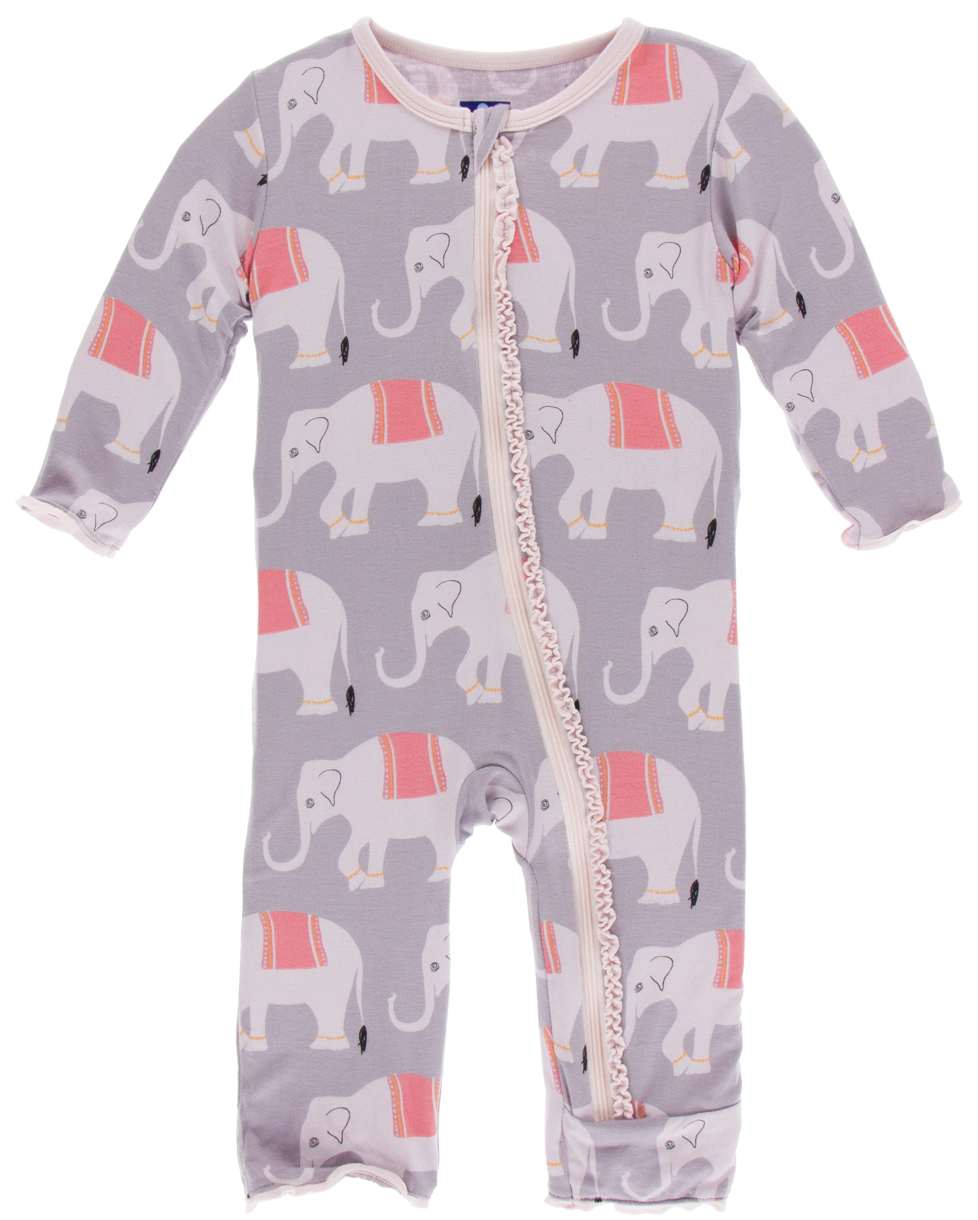 KicKee Pants Feather Indian Elephant Muffin Ruffle Coverall with Zipper
