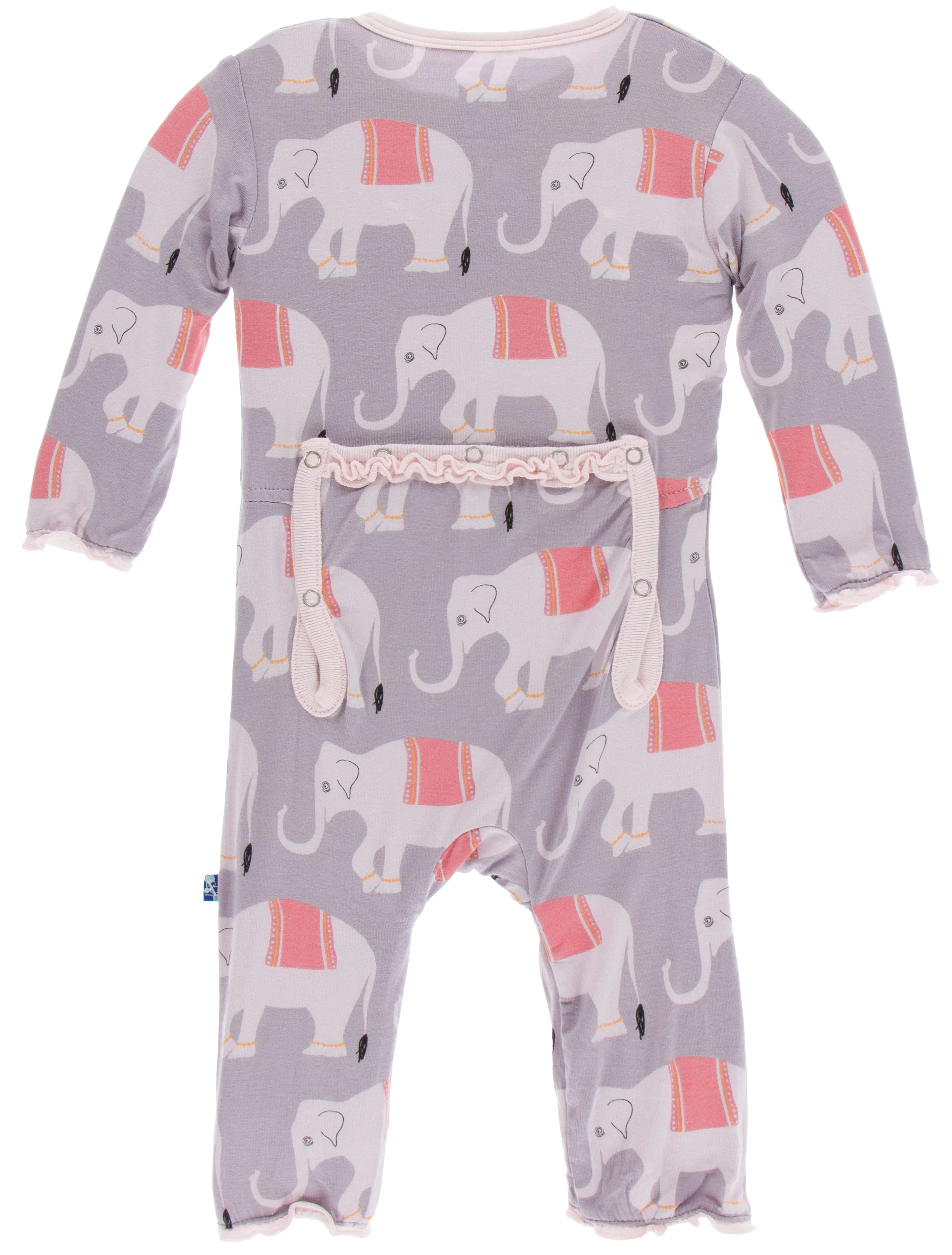 KicKee Pants Feather Indian Elephant Muffin Ruffle Coverall with Zipper