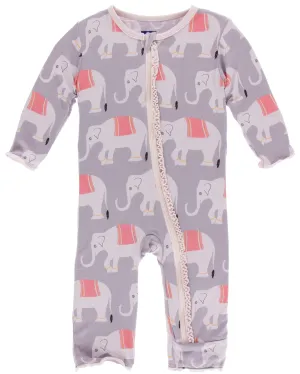 KicKee Pants Feather Indian Elephant Muffin Ruffle Coverall with Zipper