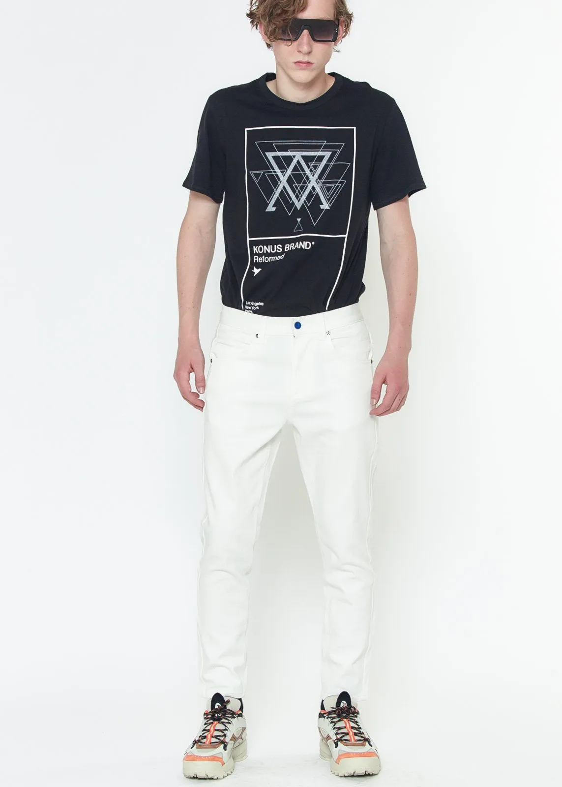Konus Men's Cropped Twill Pant With Dart Detail in White