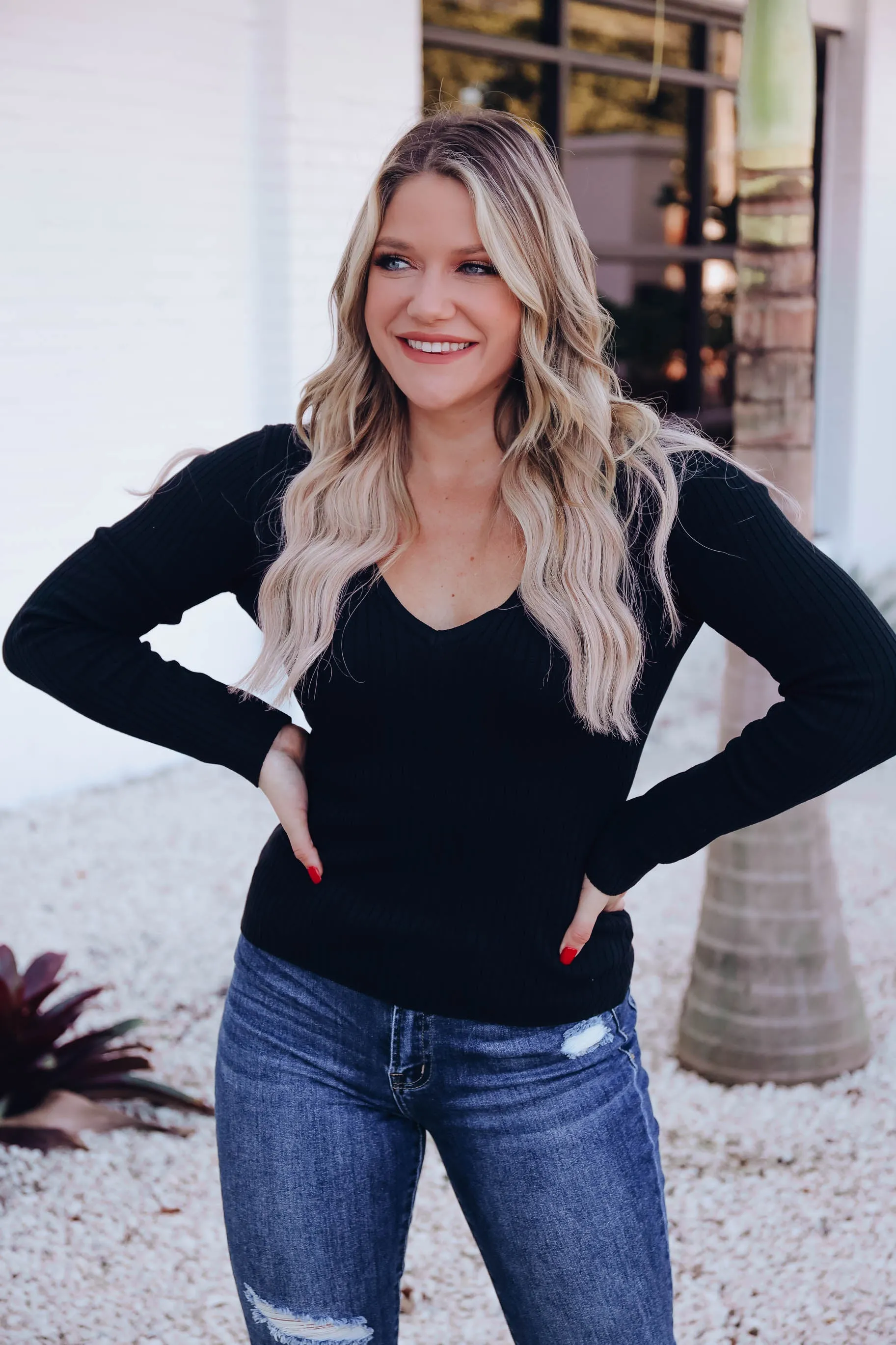 Krysten Double V Knit Sweater - Black