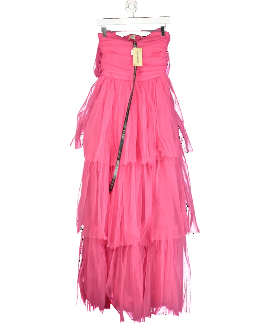 Lace & Beads Sydney Pale Mauve Tulle Maxi Dress In Dark Pink UK 6