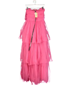 Lace & Beads Sydney Pale Mauve Tulle Maxi Dress In Dark Pink UK 6