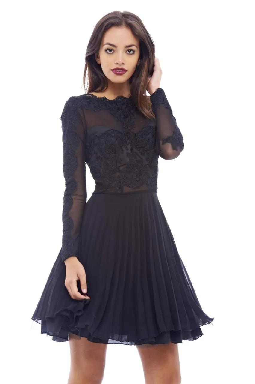 Lace Detail Pleated Skater Dress