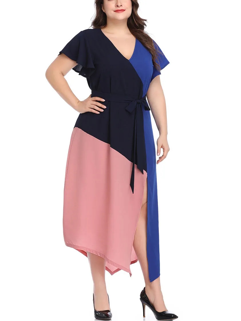 Large Size Women's Stitching Contrast Color Dress
