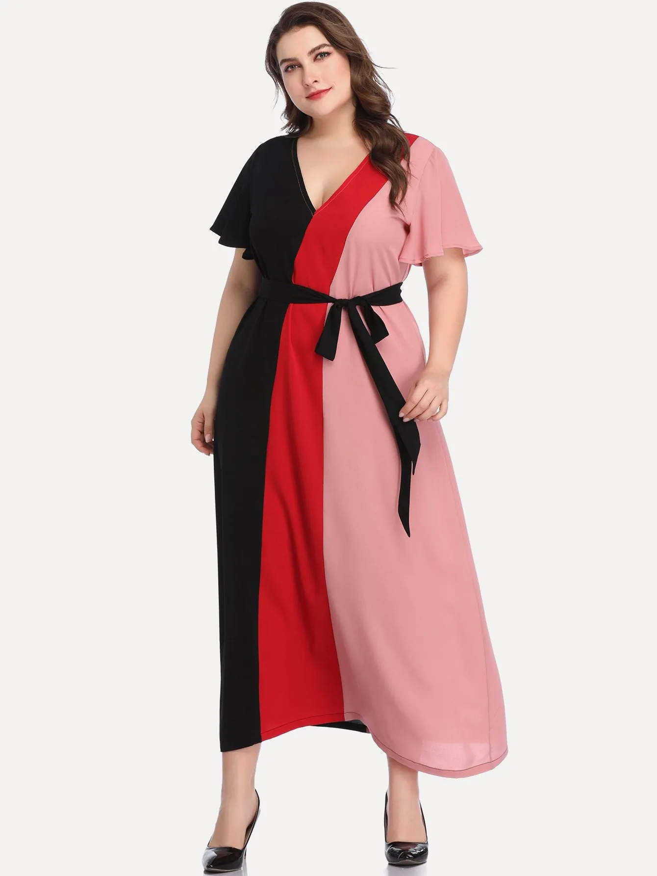 Large Size Women's Stitching Contrast Color Dress