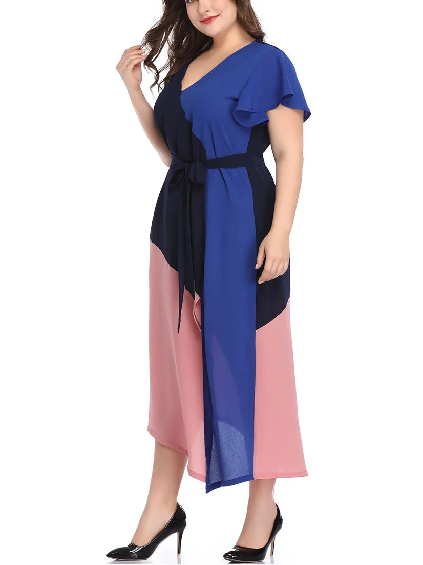 Large Size Women's Stitching Contrast Color Dress