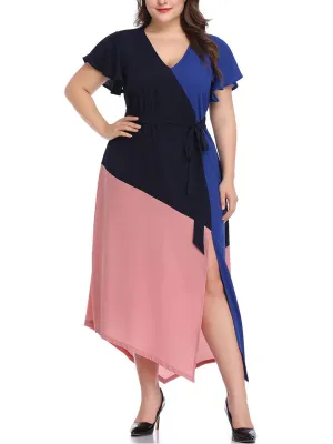 Large Size Women's Stitching Contrast Color Dress