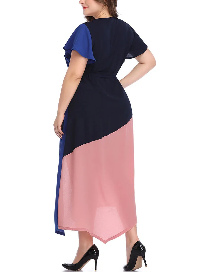 Large Size Women's Stitching Contrast Color Dress