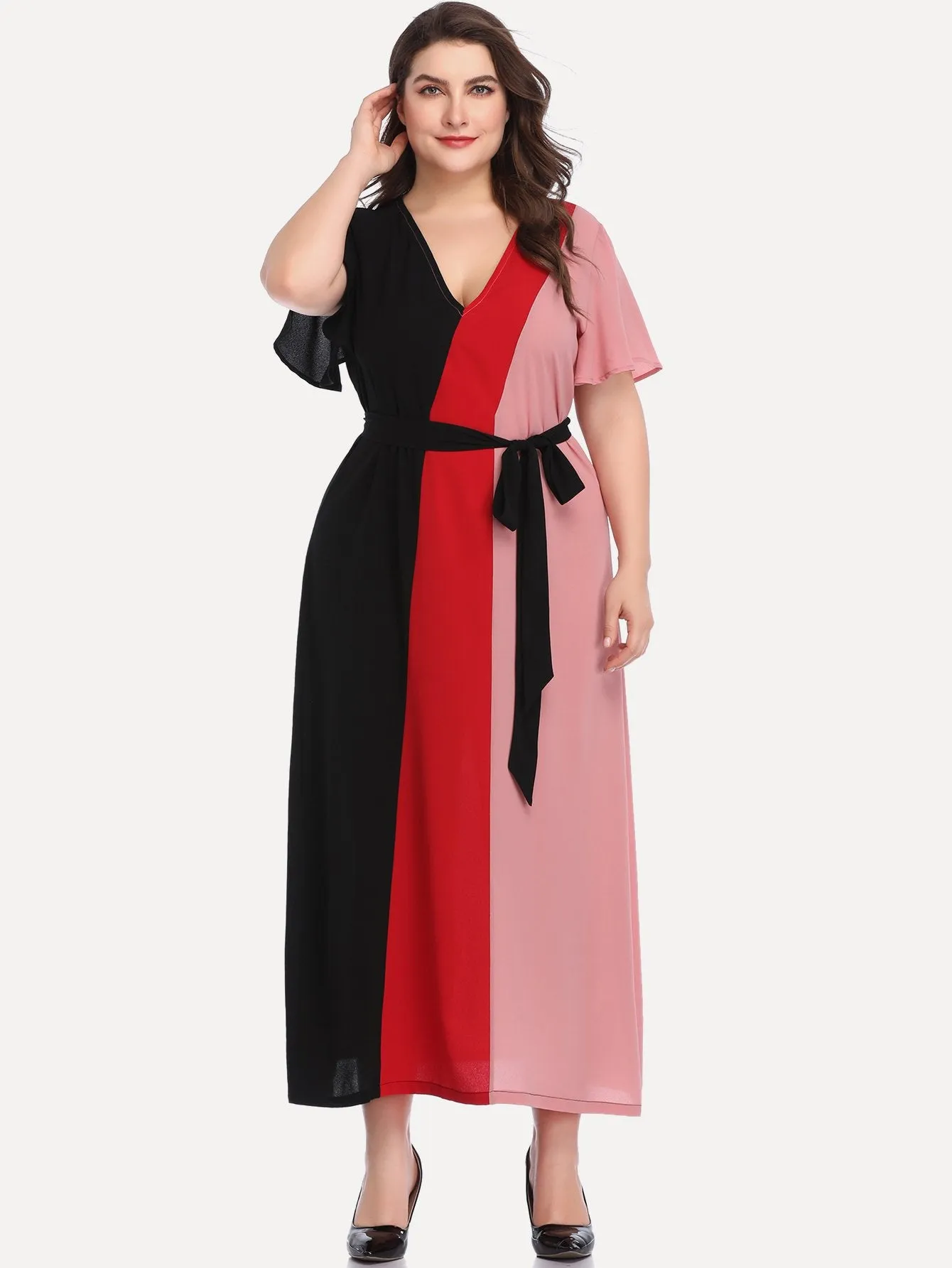 Large Size Women's Stitching Contrast Color Dress