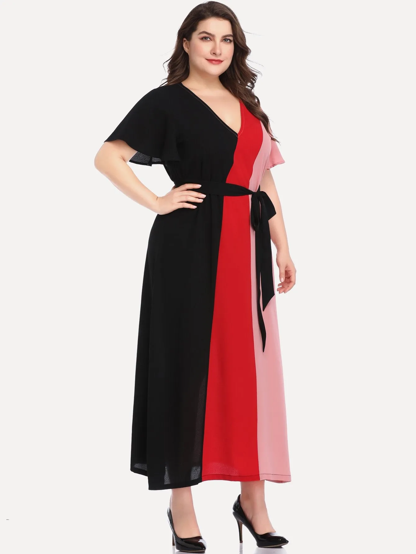 Large Size Women's Stitching Contrast Color Dress