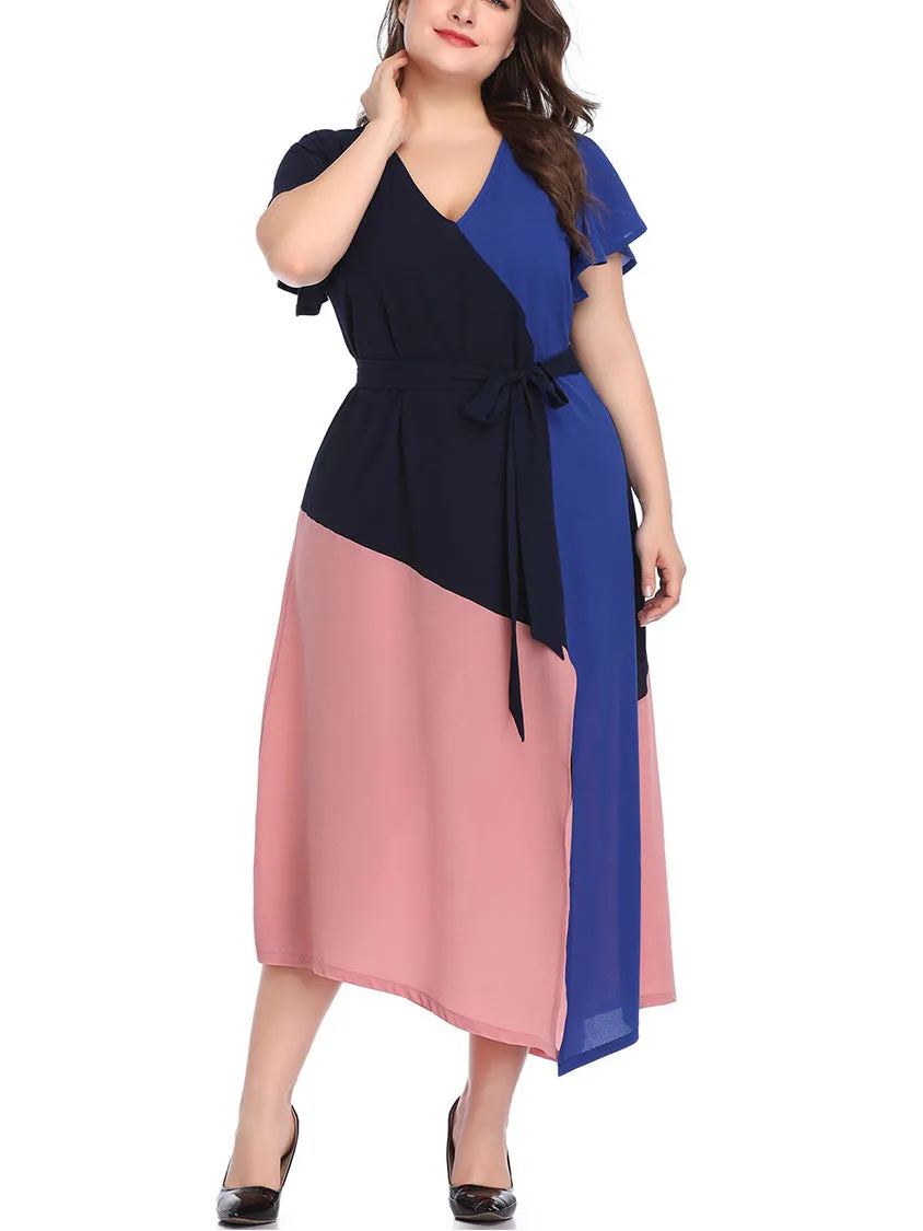 Large Size Women's Stitching Contrast Color Dress