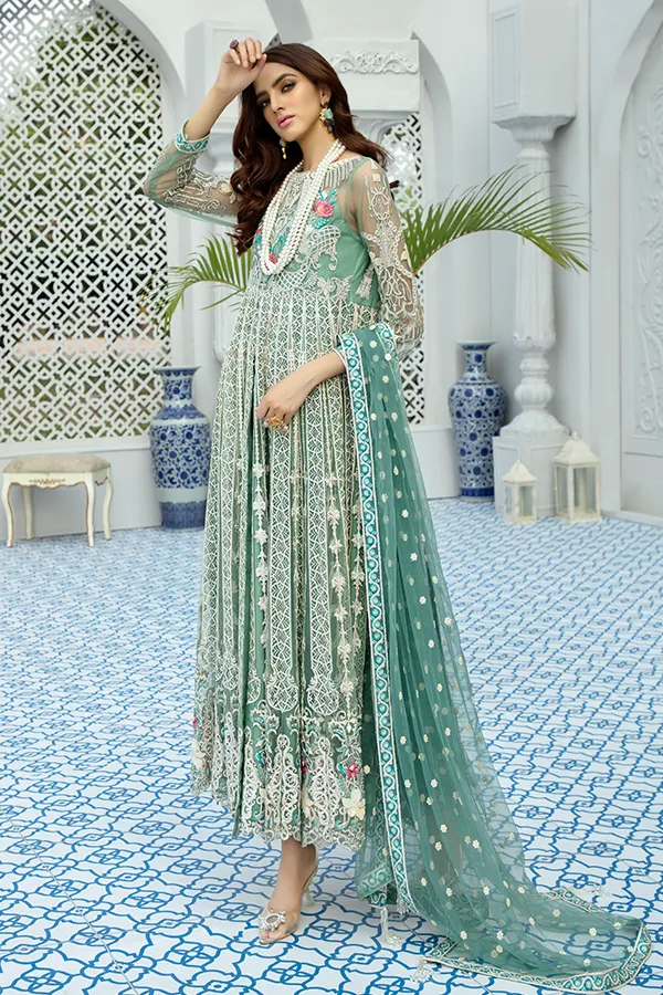 Latest Pakistani Anarkali Maxi In Fresh Teal Color 2020 # CA108