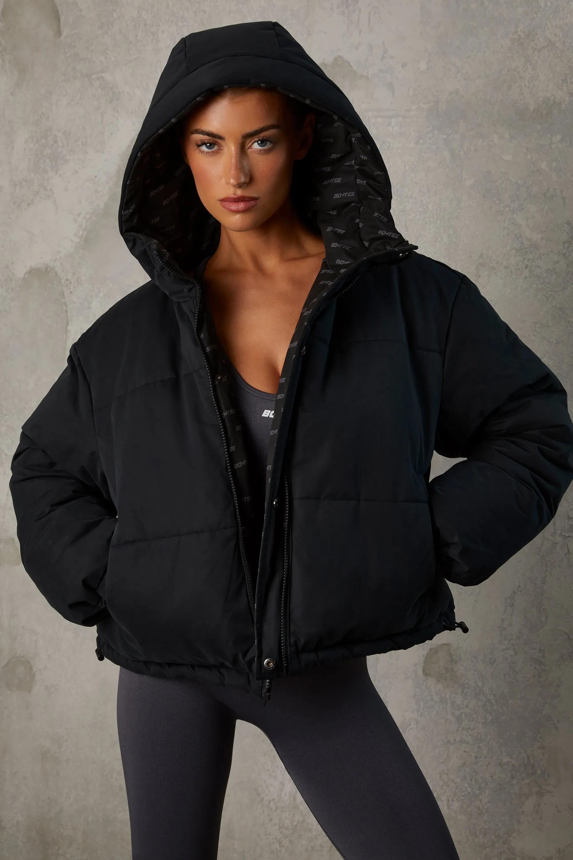 Layer Up - Reversible Hooded Puffer Jacket in Black
