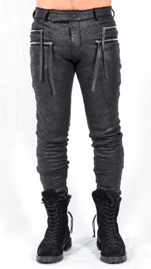 Leather Effect Slim Pants with Zippers