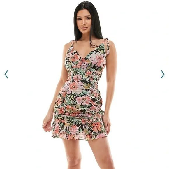 Lily Rose Floral Ruched Bodycon Mini Dress 💐​​​​​​​​​