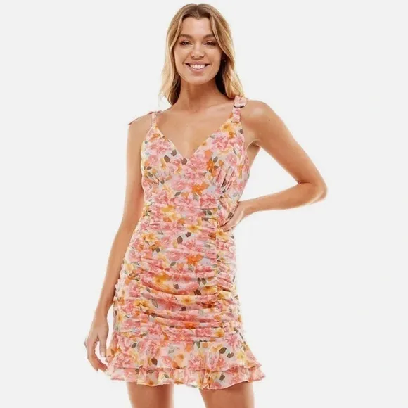 Lily Rose Floral Ruched Bodycon Mini Dress 💐​​​​​​​​​