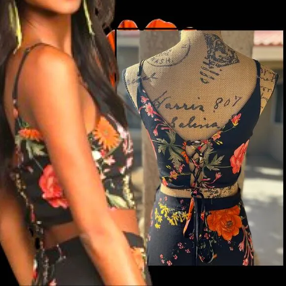 Lulus Bloom With a View Black Floral Print Two-Piece Maxi Dress Size XL