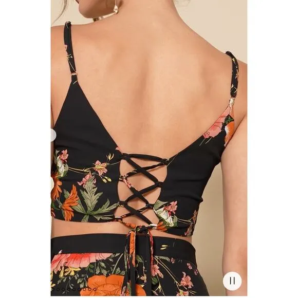 Lulus Bloom With a View Black Floral Print Two-Piece Maxi Dress Size XL