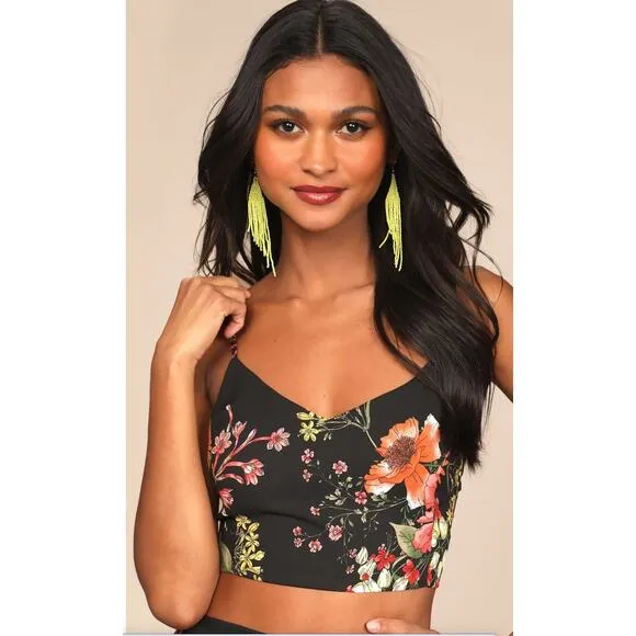 Lulus Bloom With a View Black Floral Print Two-Piece Maxi Dress Size XL