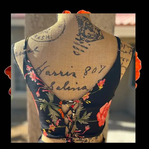 Lulus Bloom With a View Black Floral Print Two-Piece Maxi Dress Size XL