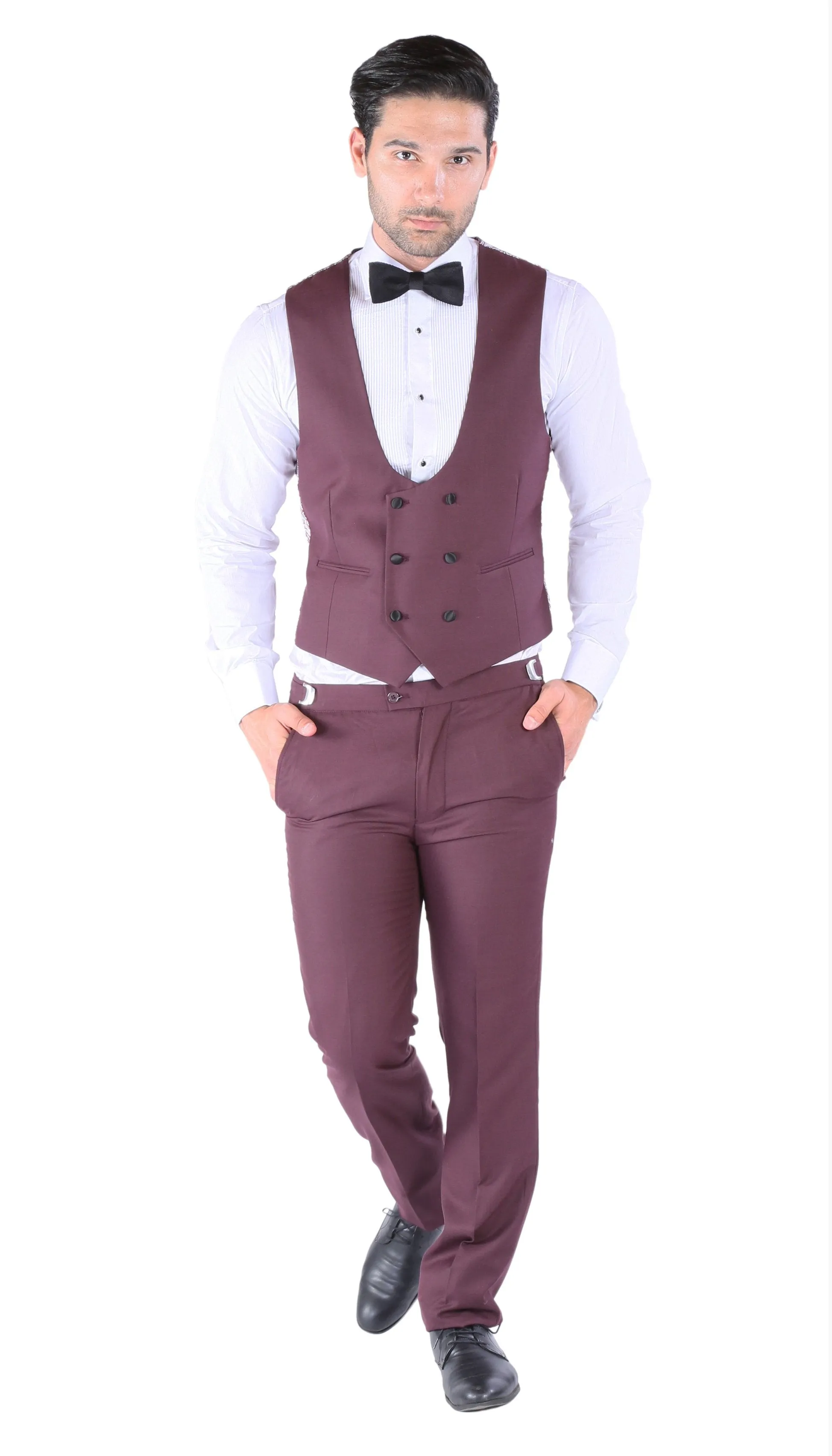 Luna 3pc Slim Fit Bugundy Peak Lapel Tuxedo