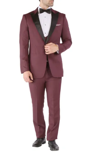 Luna 3pc Slim Fit Bugundy Peak Lapel Tuxedo