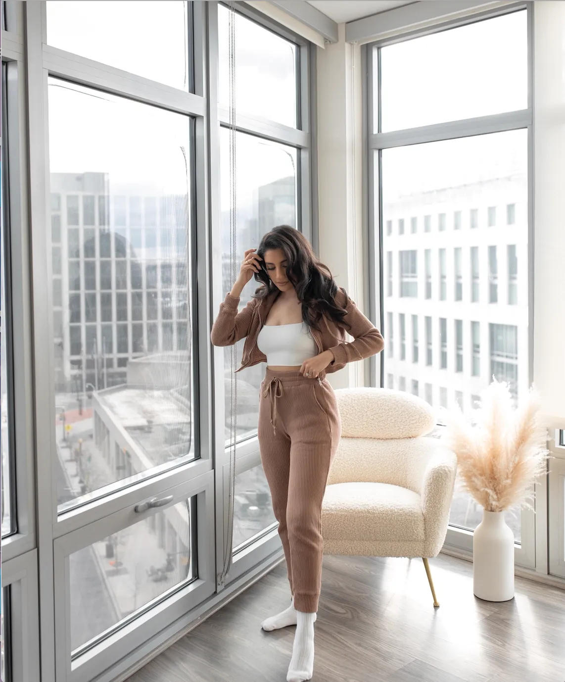 Meghan Waffle Lounge Set Mocha