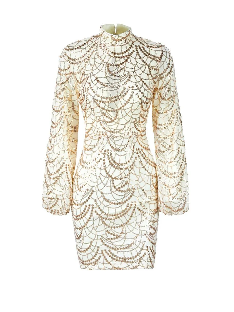 Mock Neck Sequin Bodycon Dress M01067
