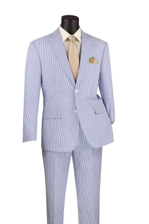 Modern Fit Summer 2 Piece 2 Button Suit Striped Seersucker Navy MSS-1