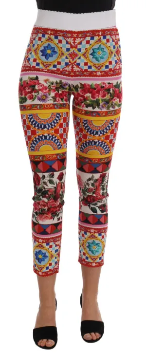 Mulicolor Carretto Silk Stretch Tight Slim Fit Pants