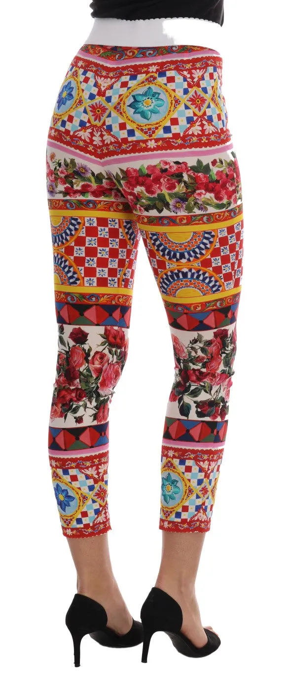 Mulicolor Carretto Silk Stretch Tight Slim Fit Pants