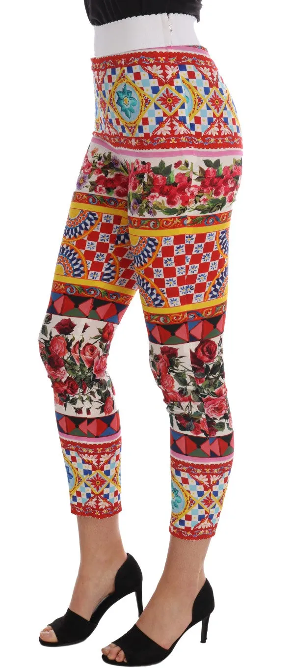 Mulicolor Carretto Silk Stretch Tight Slim Fit Pants