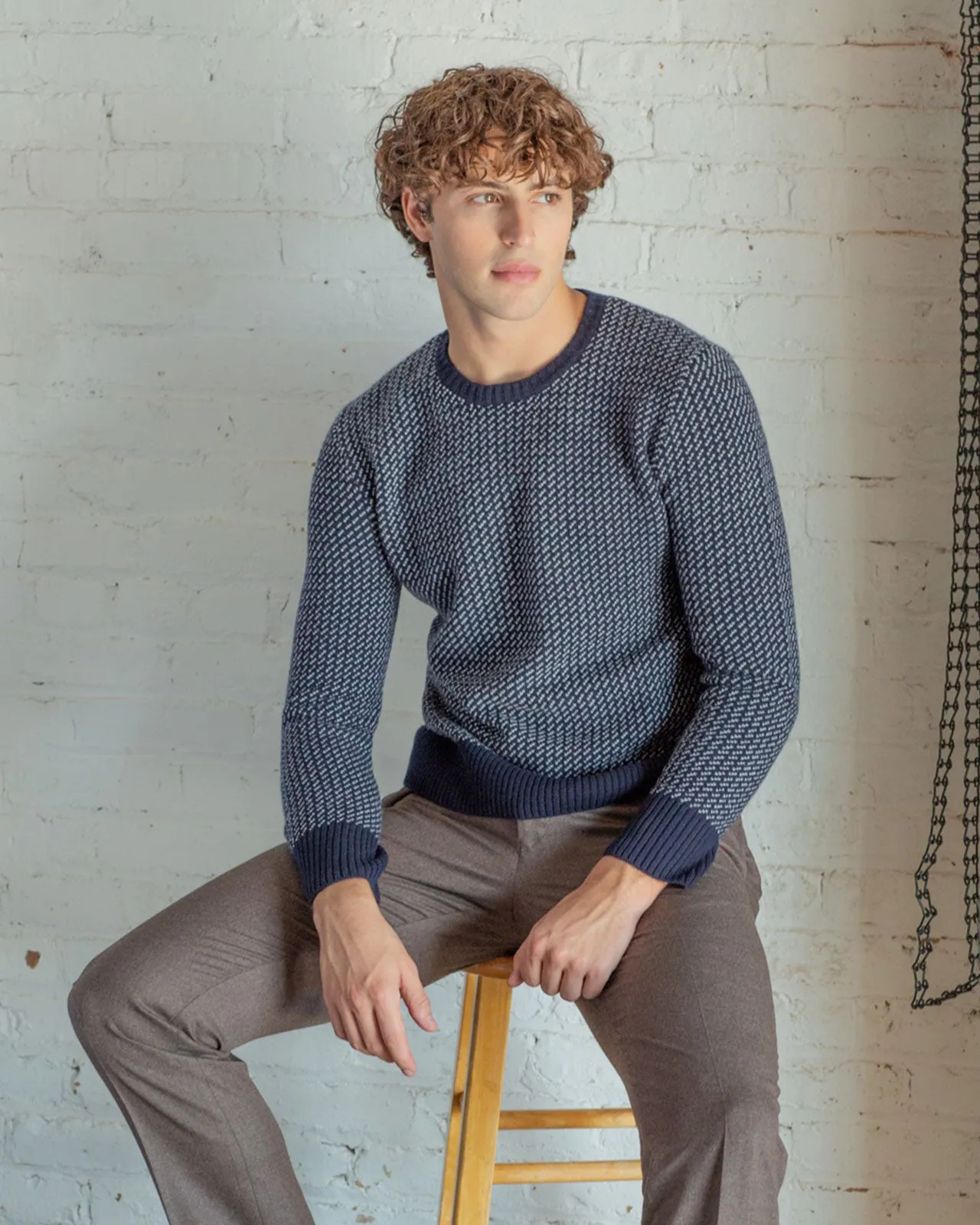 Navy Norwegian Cashmere Fisherman Sweater (Sale Size S Only)