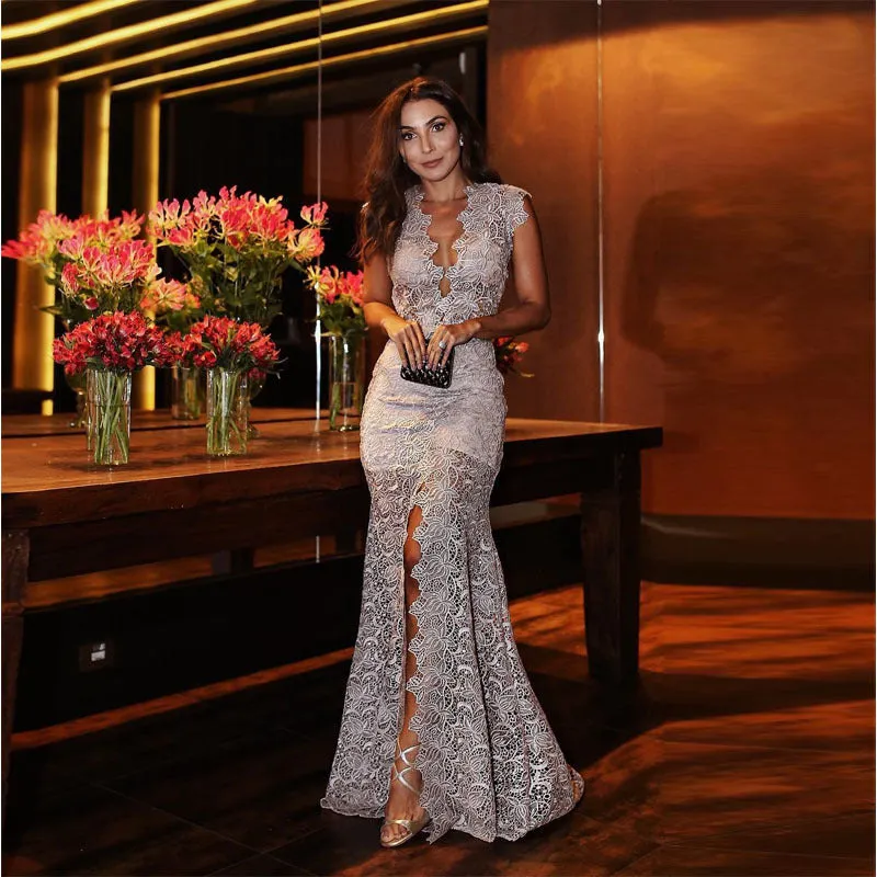 New Dress Sexy Deep V Slim Dress Lace Long Skirt