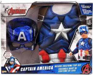 New in Box! Kid's Captain America Super Costume Red/White/Blue Deluxe Costume Top Set, Size 4-6