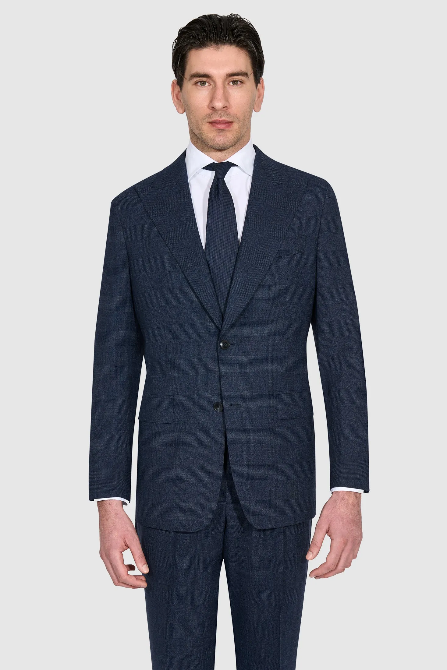 New SUITREVIEW Elmhurst Two Blue Glencheck Pure Wool Double Pleat Suit - Size 38R and 40R